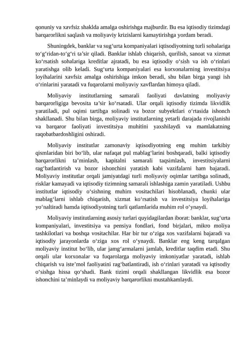 Moliyaviy institutlar va ularning moliyaviy barqarorlikdagi roli 4
