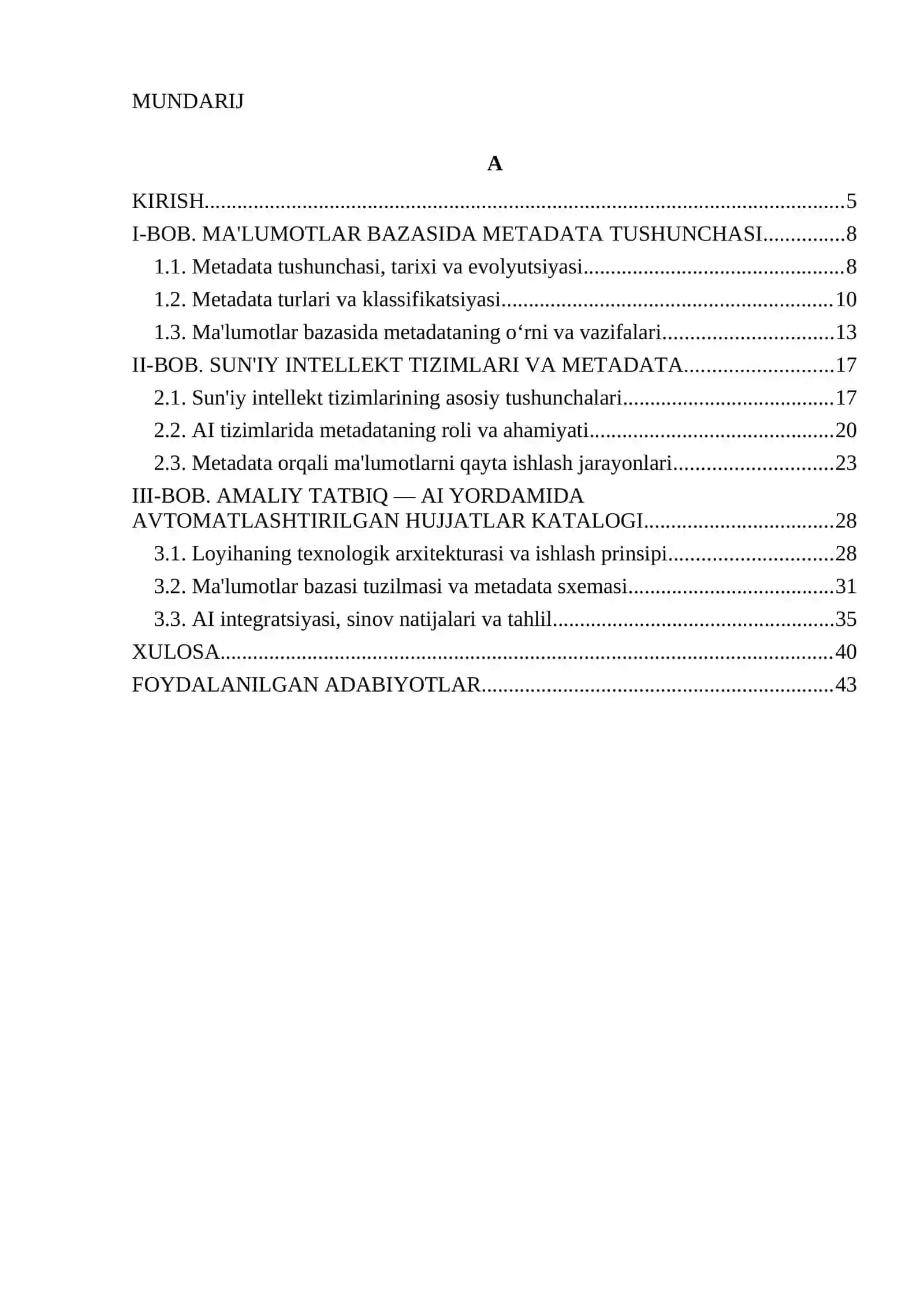 MALUMOTLAR BAZASIDA METADATA VA UNING AI TIZIMLARIDAGI RO‘LI 4