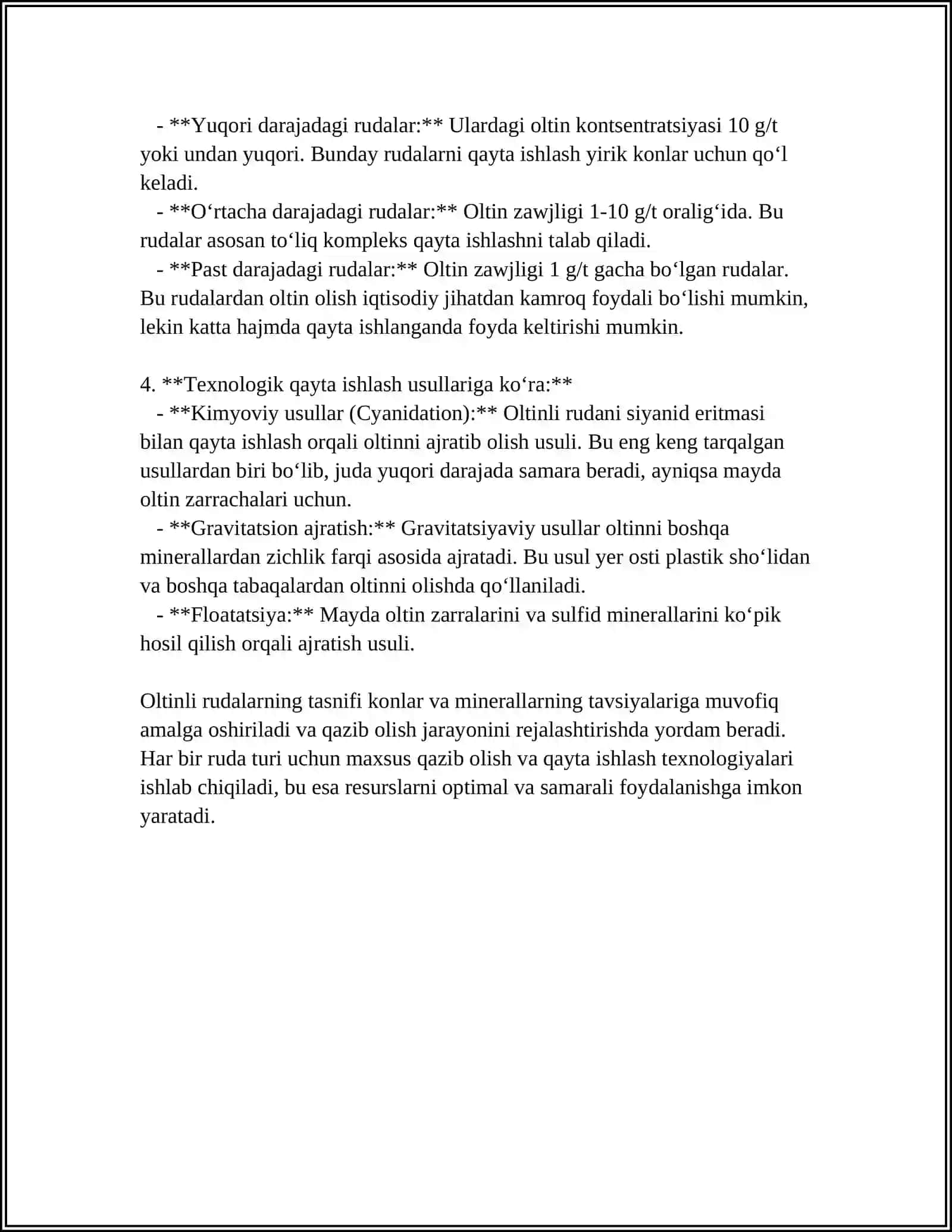 Oltinli rudalarning tasnifi 4