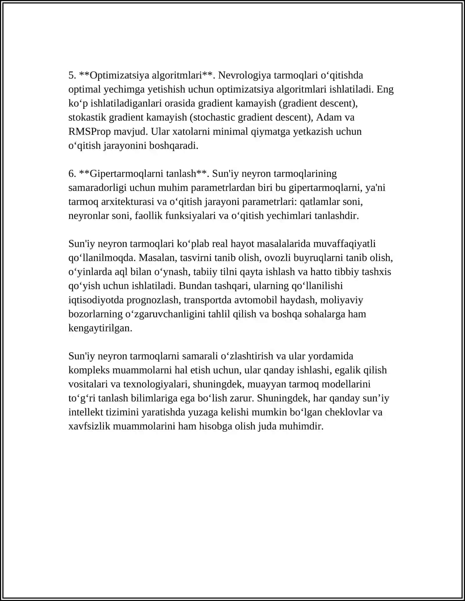 SUN'IY NEYRON TO'RLARIDAN FOYDALANISH IMKONIYATLARI 4