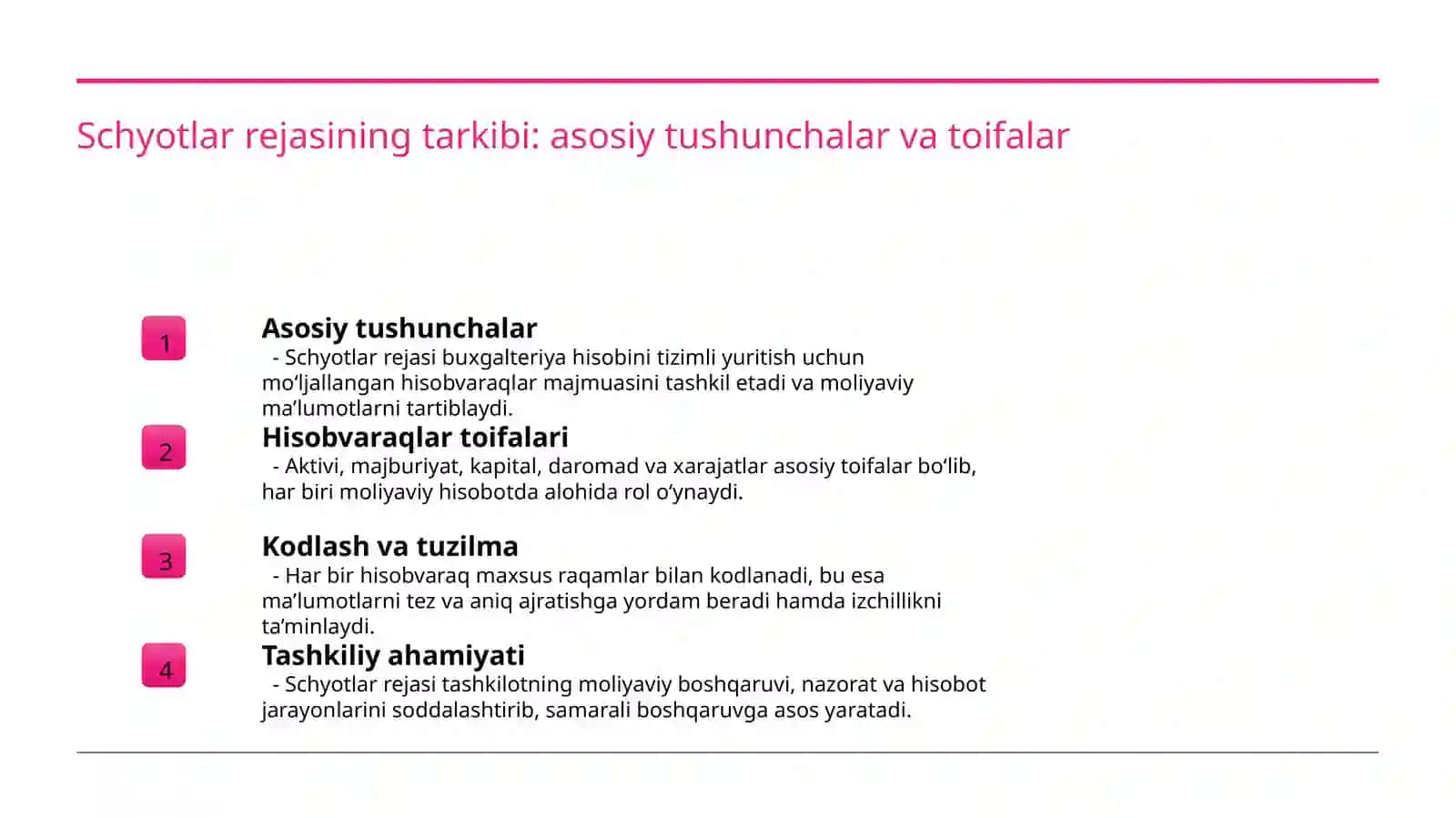 Buxgalteriya hisobining schyotlar rejasi 4