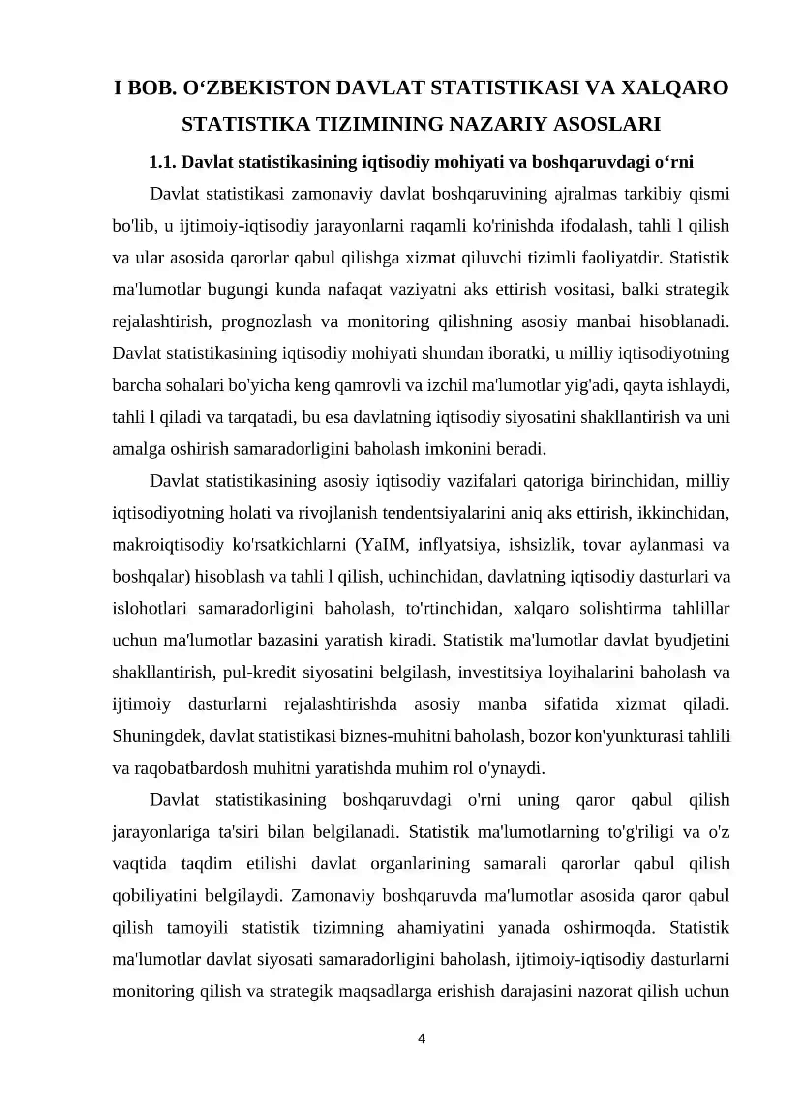 Hozirgi zamon O‘zbekiston davlat statistikasi va xalqaro statistika tizimi 4