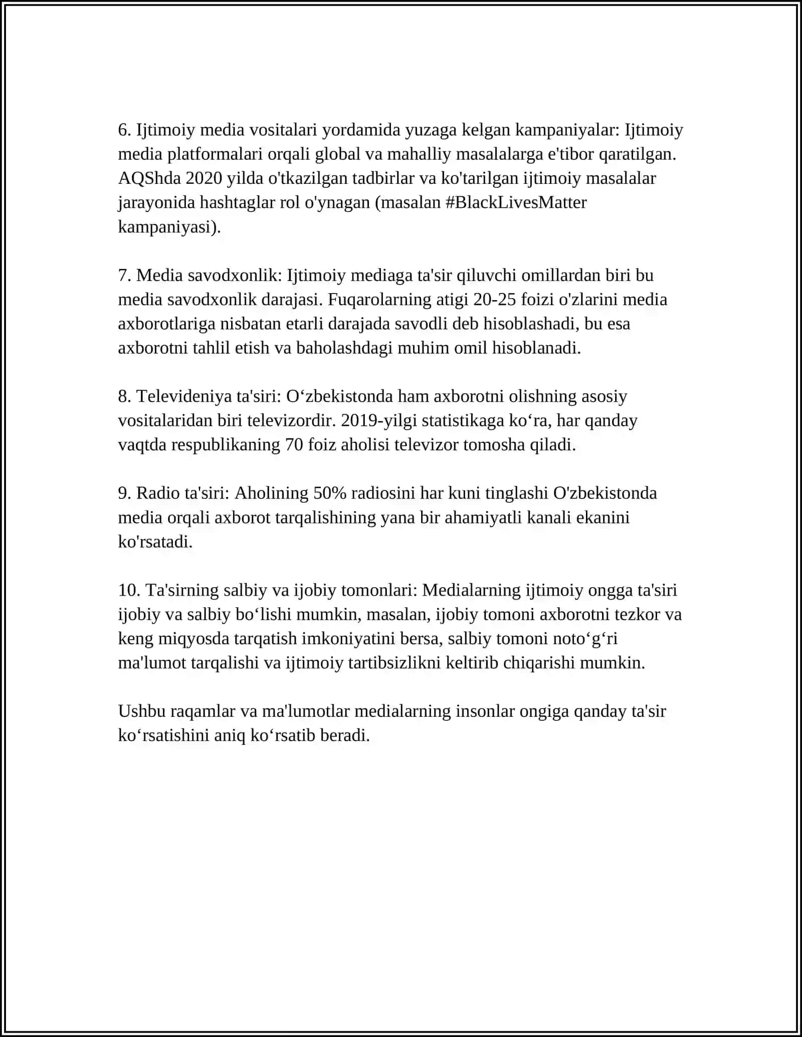 MEDIALARNING TAʼSIRCHANLIGI VA JAMIYATGA TAʼSIRI 4