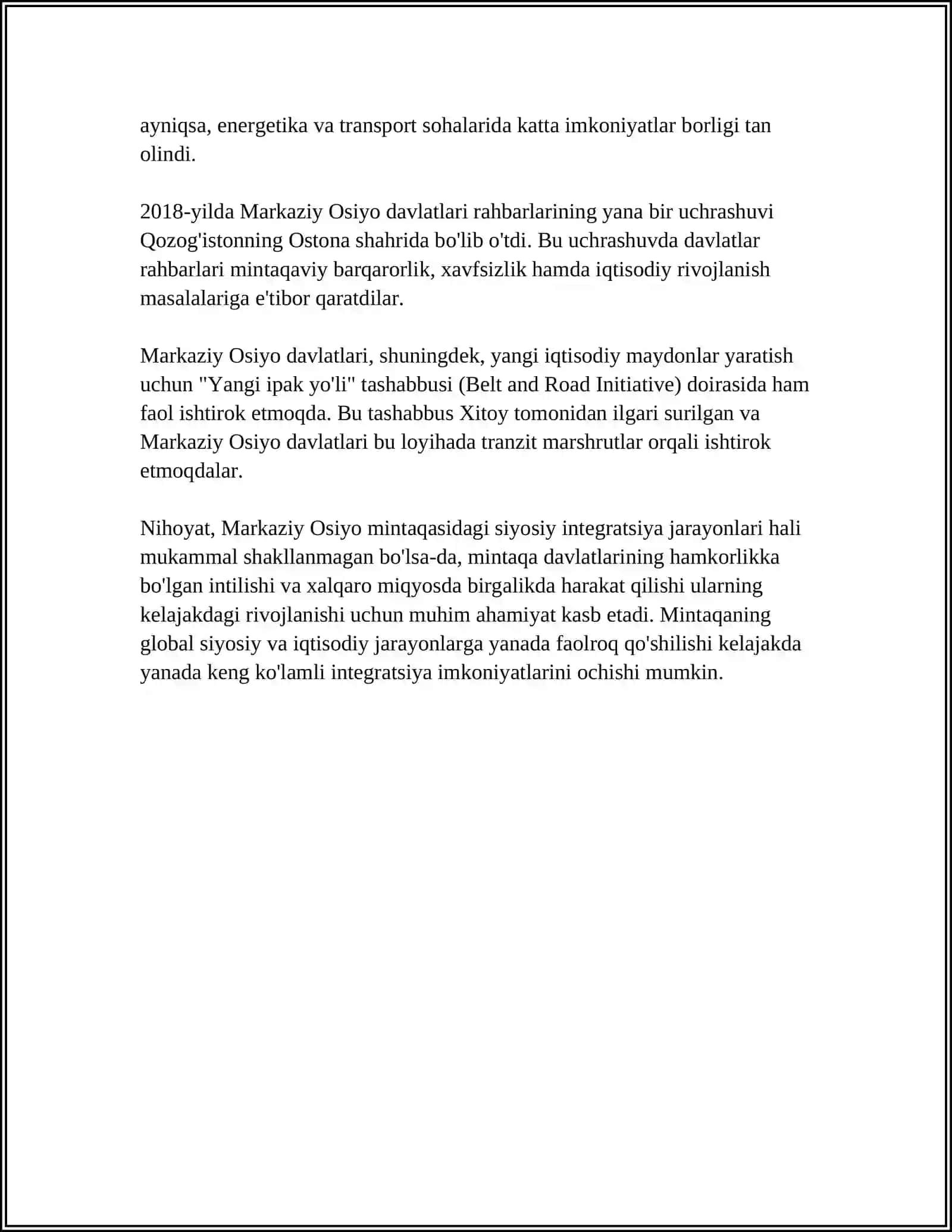 MARKAZIY OSIYO RESPUBLIKASINING INTEGRATSIYALASHUV JARAYONI 4