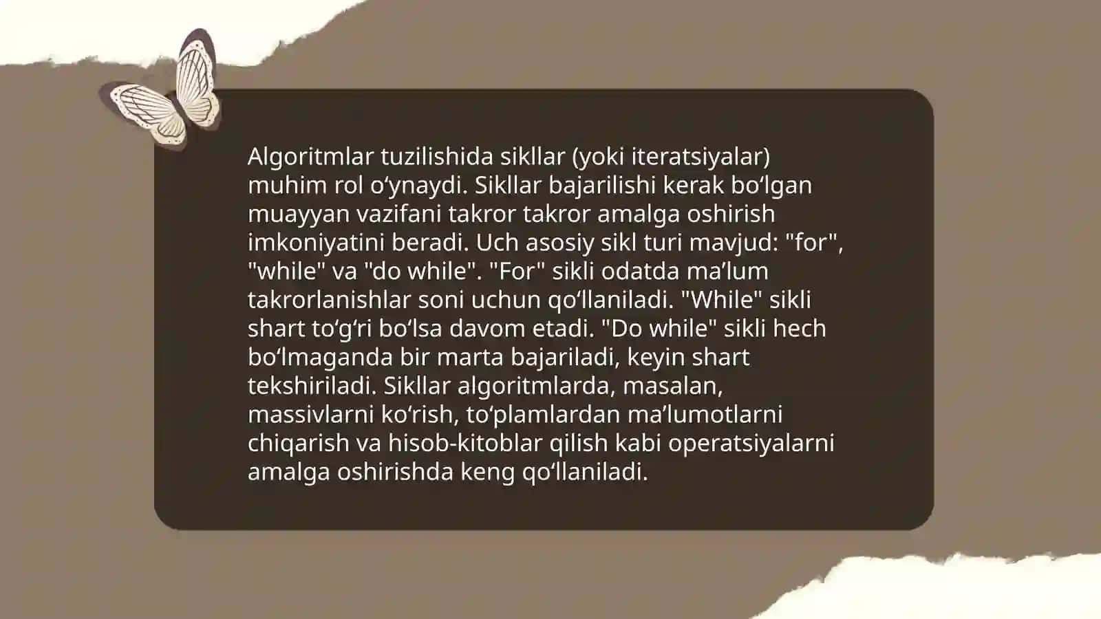 Takrorlanuvchi algoritmlar va ularni tasvirlash usullari 4