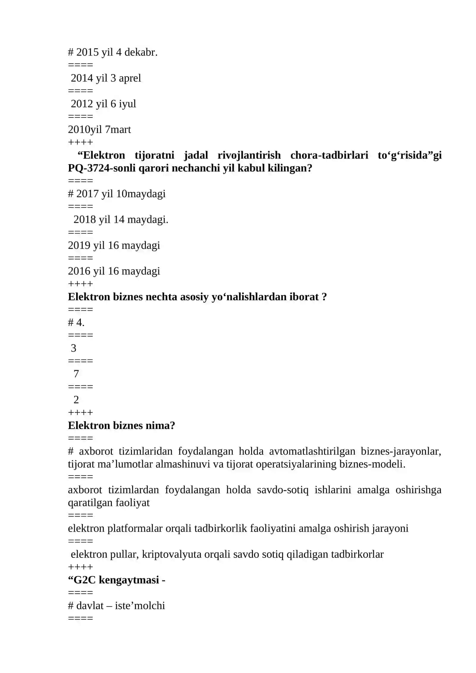 GOST IMTIHONI BOʻYICHA TEST SAVOLLARI VA JAVOBLARI 4