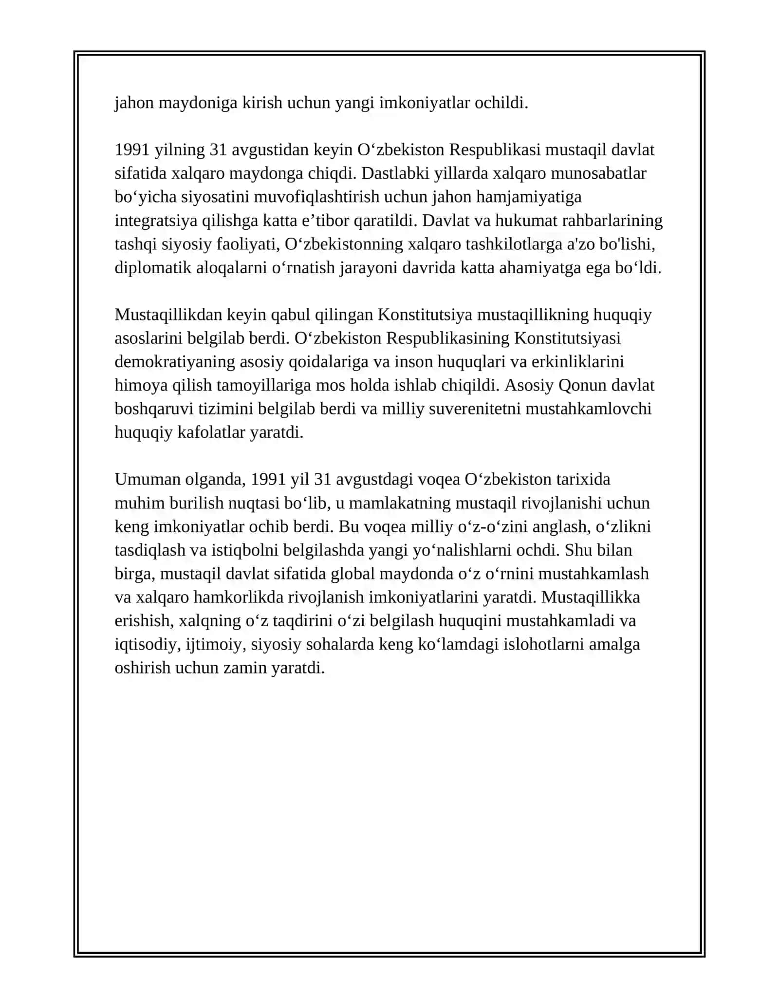 O'ZBEKISTON DAVLAT MUSTAQILLIGINING E'LON QILINISHI 4