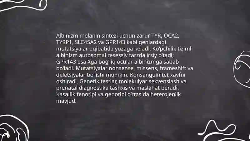 Albinizm. Etiopatogenezi, klinikasi,diagnostikasi,davolash va profilaktikasi 4