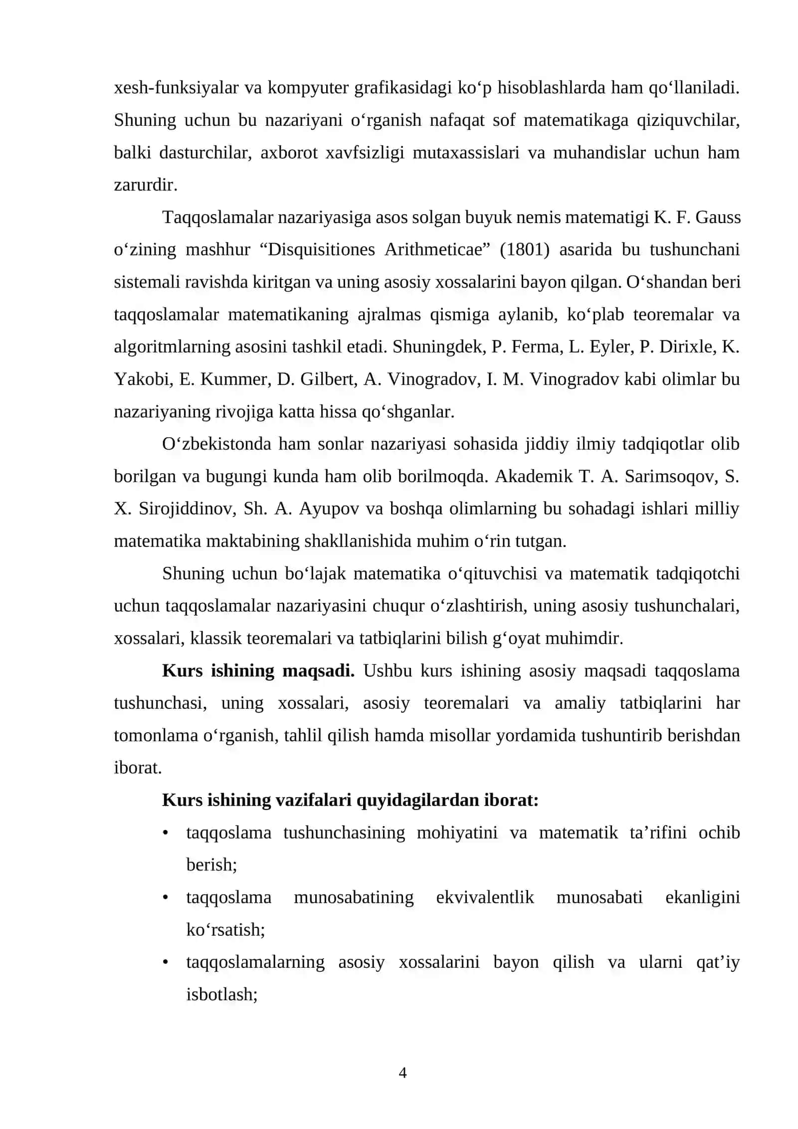 Taqqoslamalar va ularning xossalari kurs ishi 4