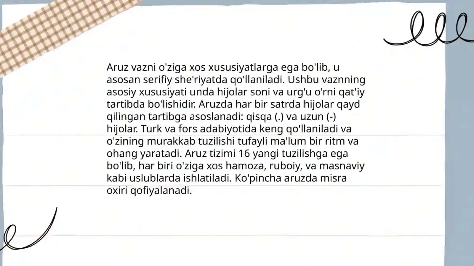 Aruz vaznidagi she'rlarni ifodali oʻqish masalasi 4