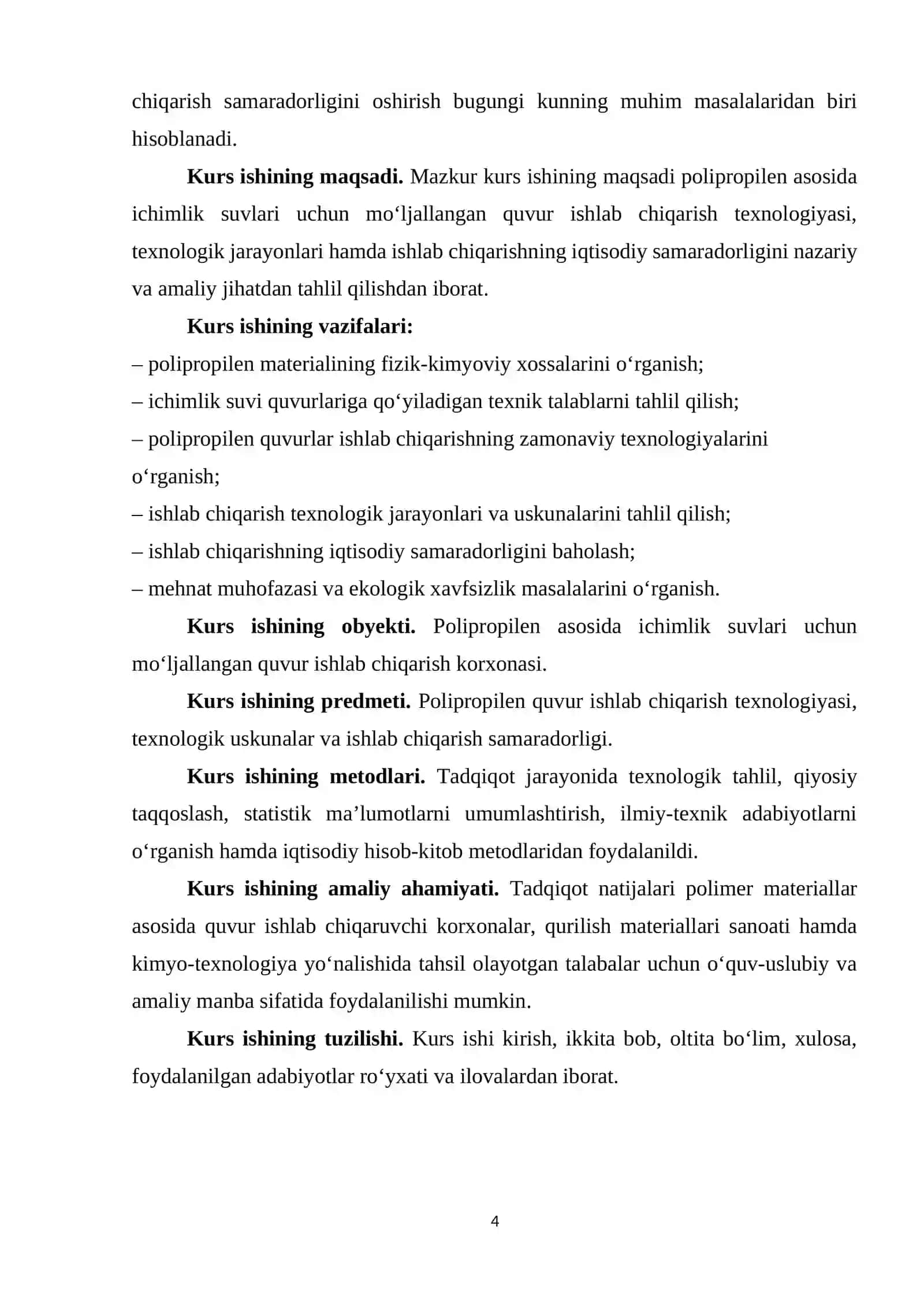 Polipropilen asosida ichimlik suvlari uchun mo’ljallangan quvur ishlab chiqarish (yillik quvvat 15000000 pagonametr) 4