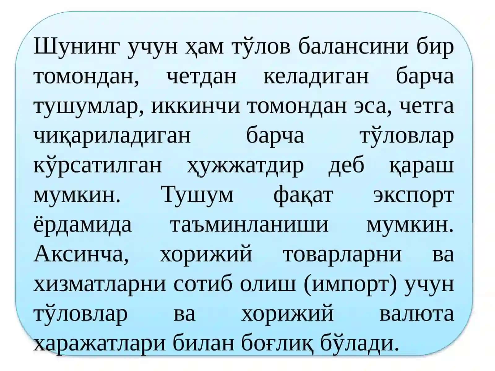 TO`LOV BALANSI. VALYUTA KURSI 4