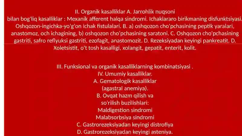 Gastrorezeksiyadan so'nggi buzilishlar - PGR 4