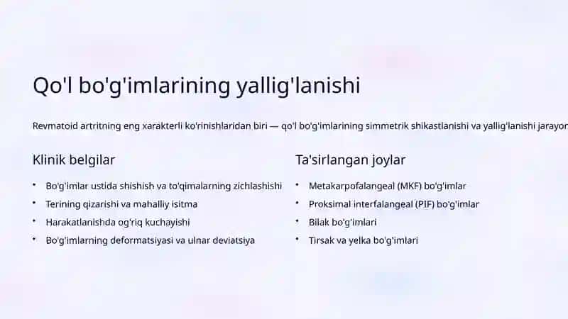 Revmatoid Artrit: Klinikasi va Diagnostikasi 4