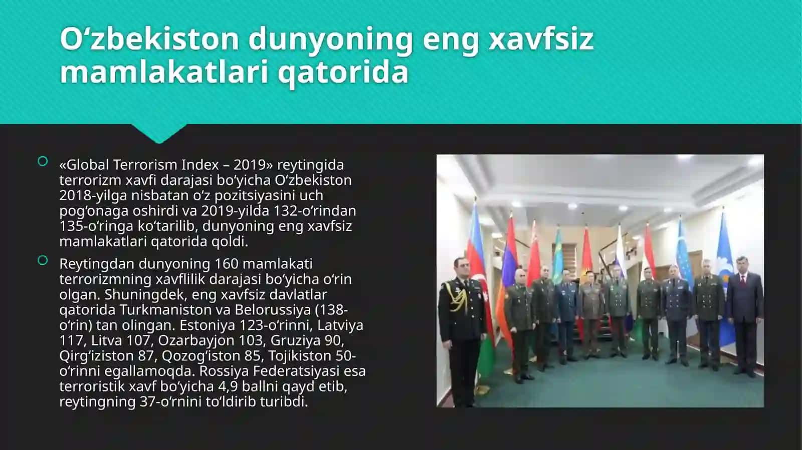 O’zbekiston xavfsizlikni ta’minlash bo’risida amalga oshirilayotgan ishlar 4
