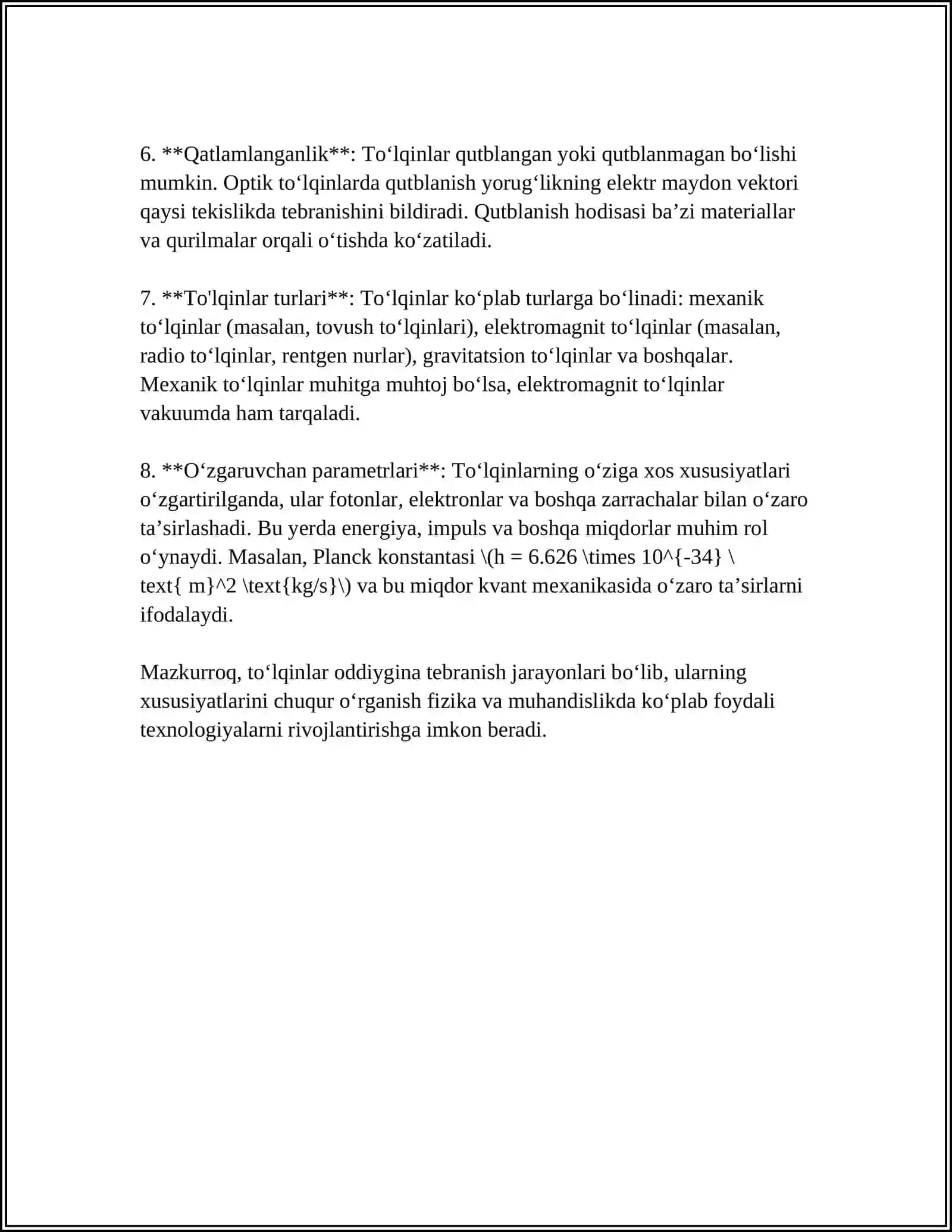 TOVUSH TO'LQINLARI VA ULARNING XARESTIKALARI 4