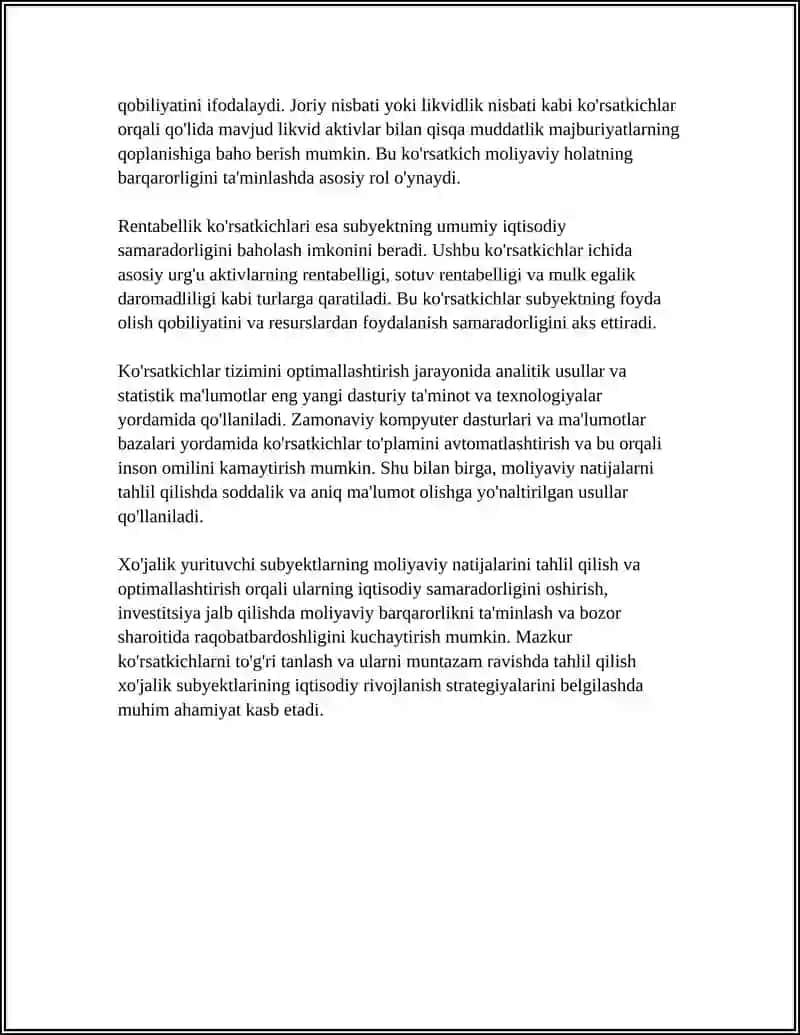 XÕJALIK YURUTUVCHI SUBYEKTLARNING MOLIYAVIY NATIJALARI TAHLILINI TAKOMILLASHTIRISH 4