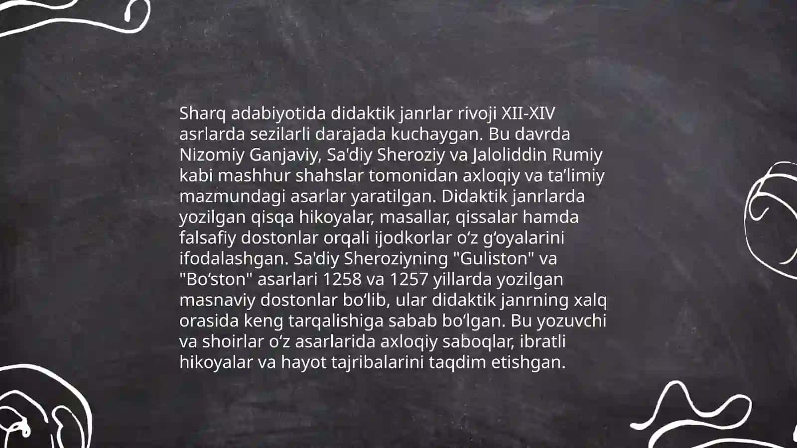 O'rta asrlar Sharq didaktik adabiyoti va g’arb qahramonlik eposlari 4