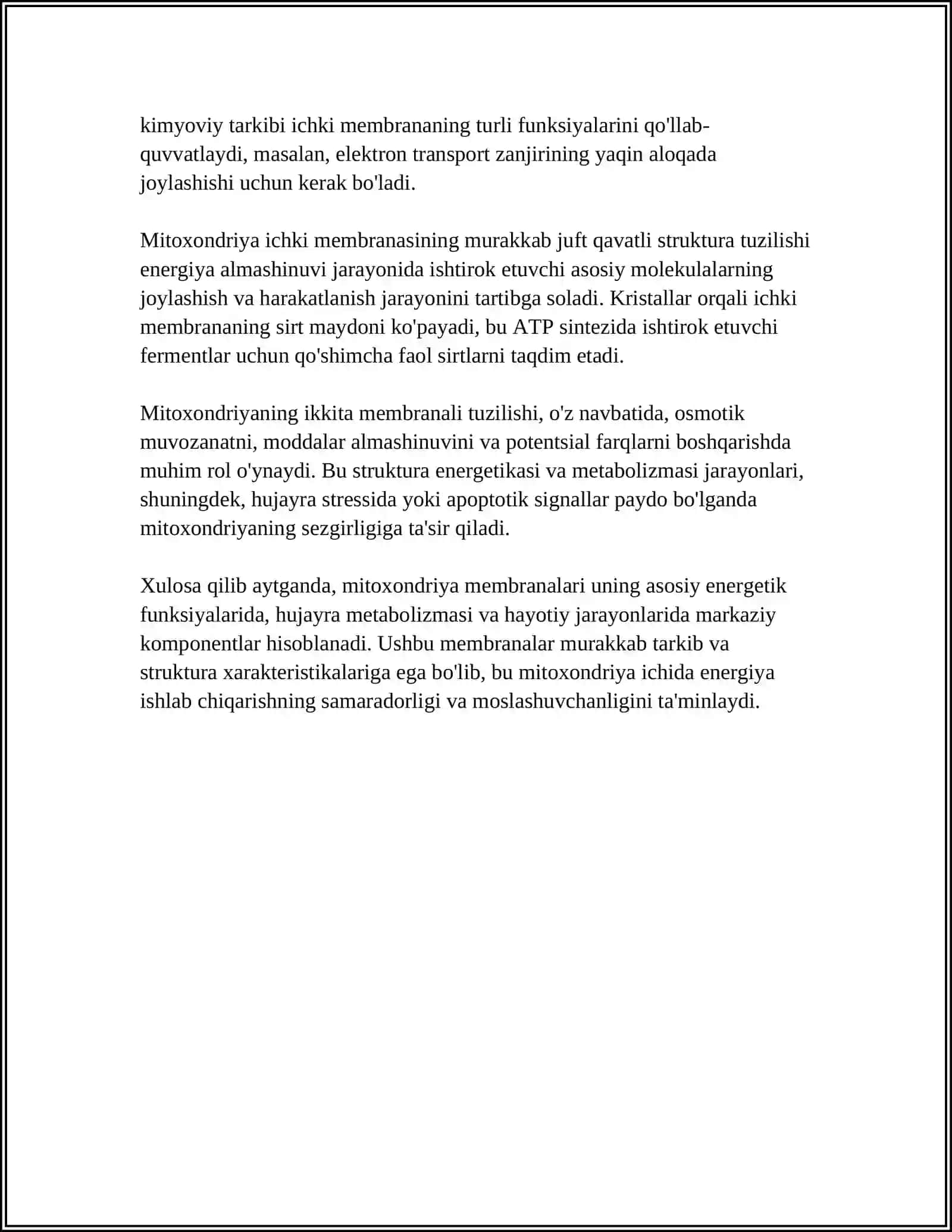 MITOXONDRIYA MEMBRANALARINING TUZILISHI 4