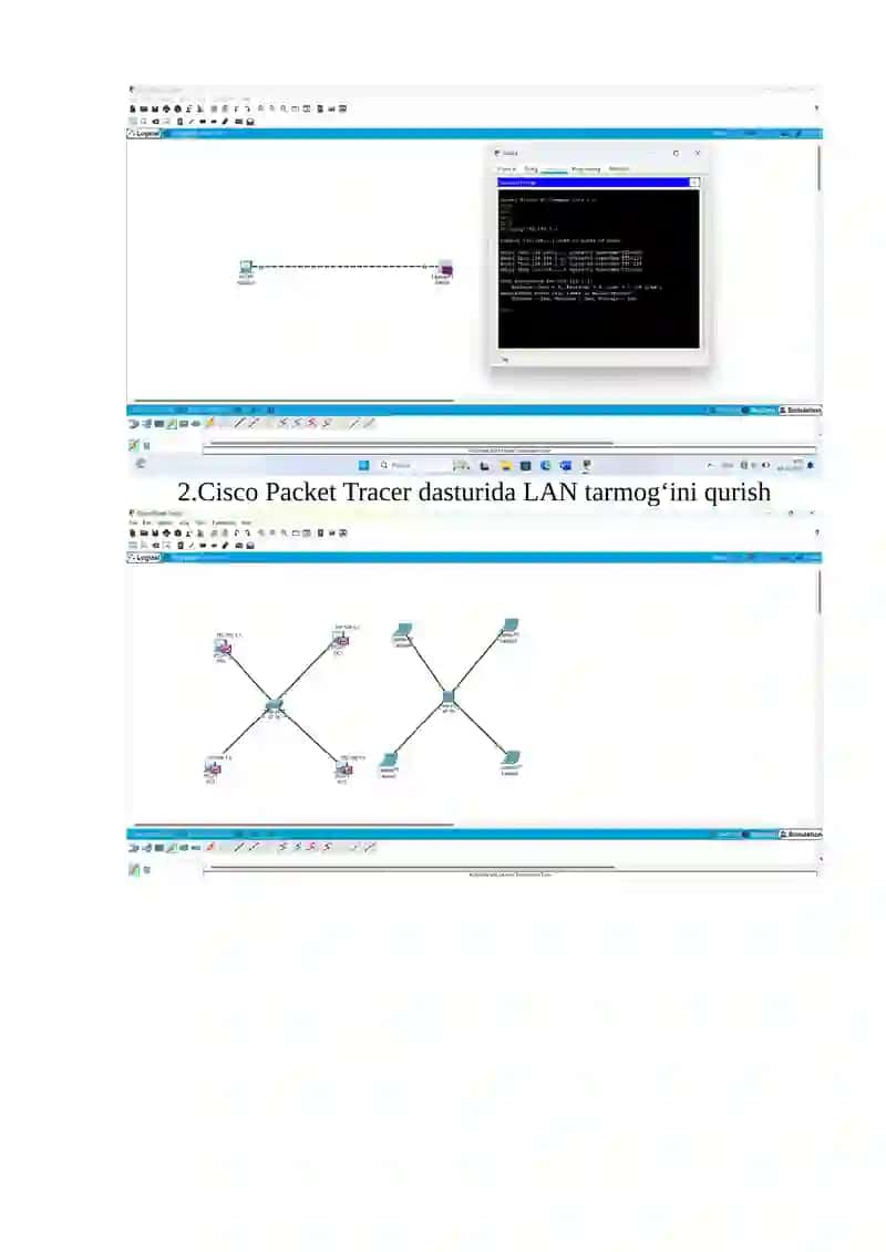 Cisco Packet Tracer dasturida ikkita kompyuter o‘zaro aloqasi 4