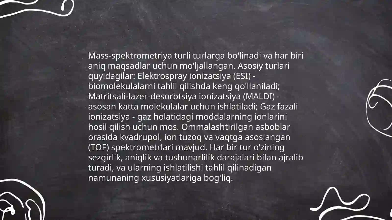 Mass spektrometrlarining ishlash uslubini organish 4