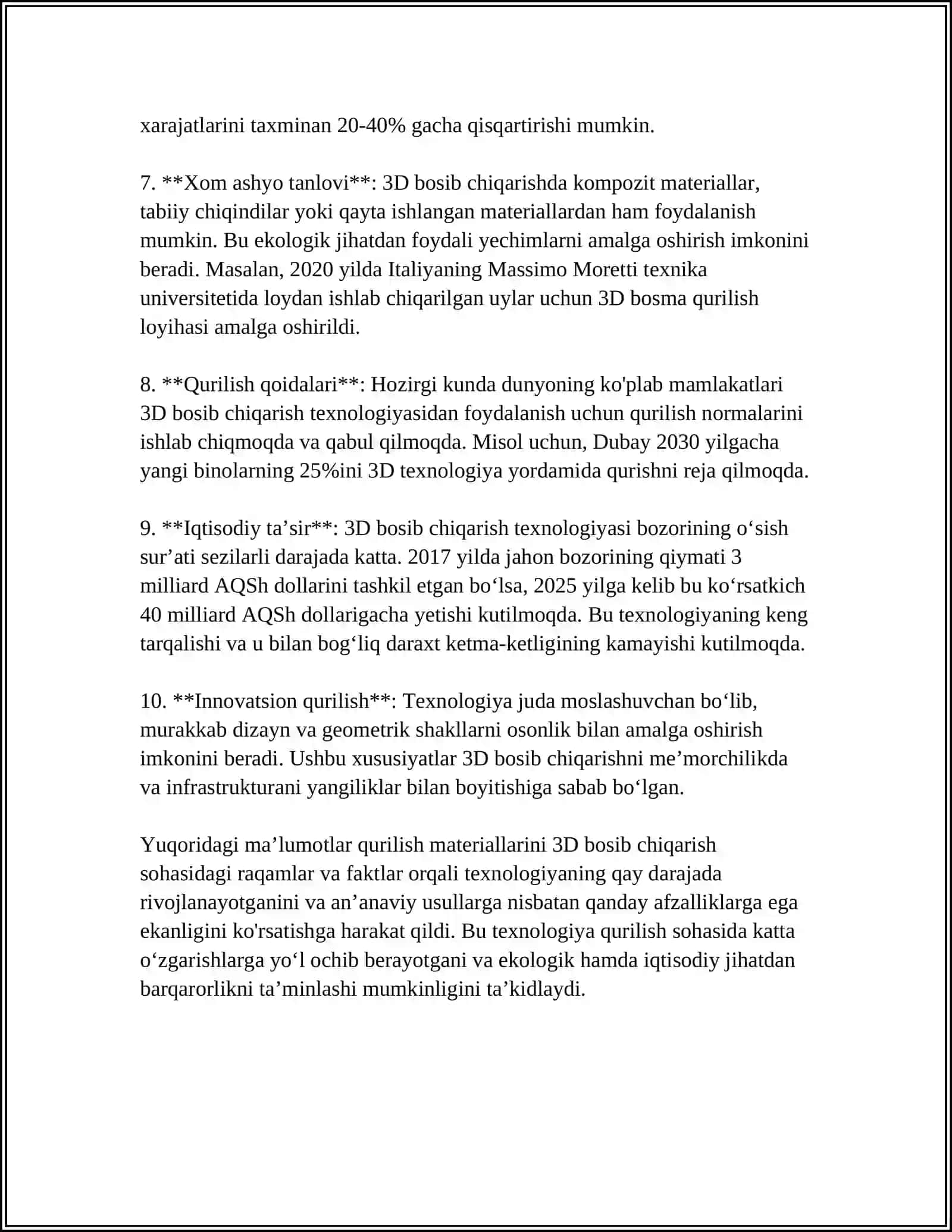 Qurilish materiallarini 3D bosib chiqarish 4