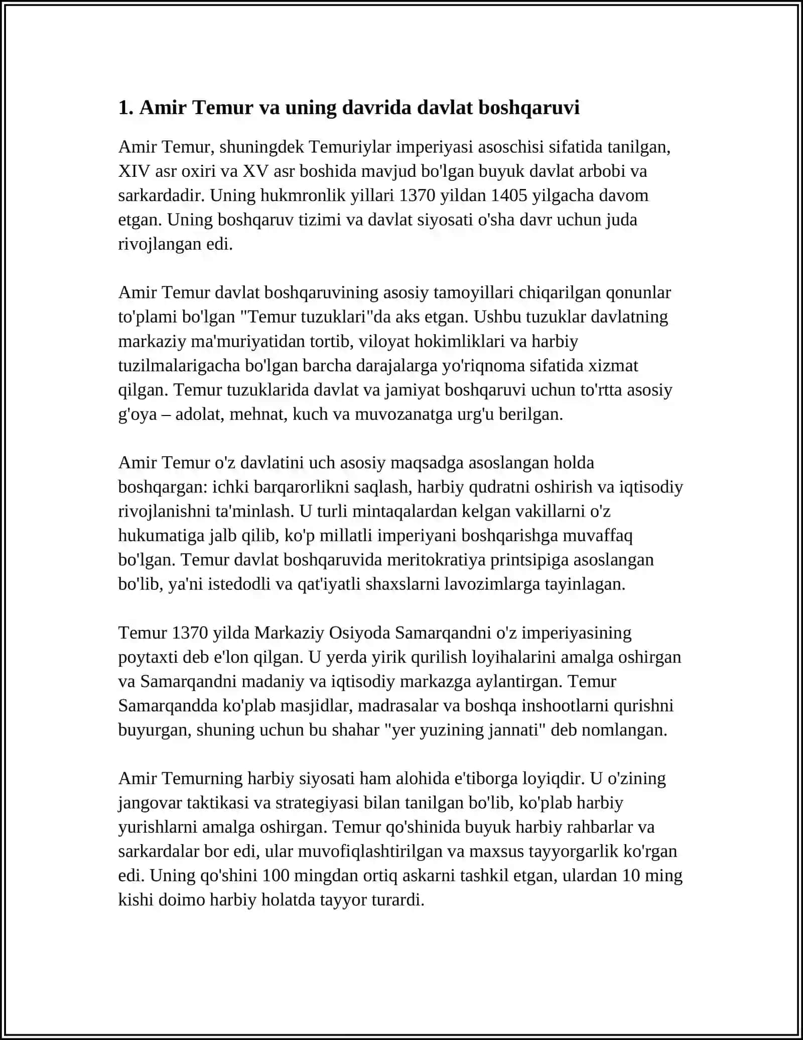 MUSTAQIL ISH Mavzu: AMIR TEMUR BUYUK DAVLAT ARBOBI 4