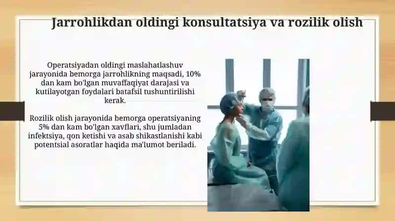 Bemorni xirurgik operatsiyaga tayyorlash 4
