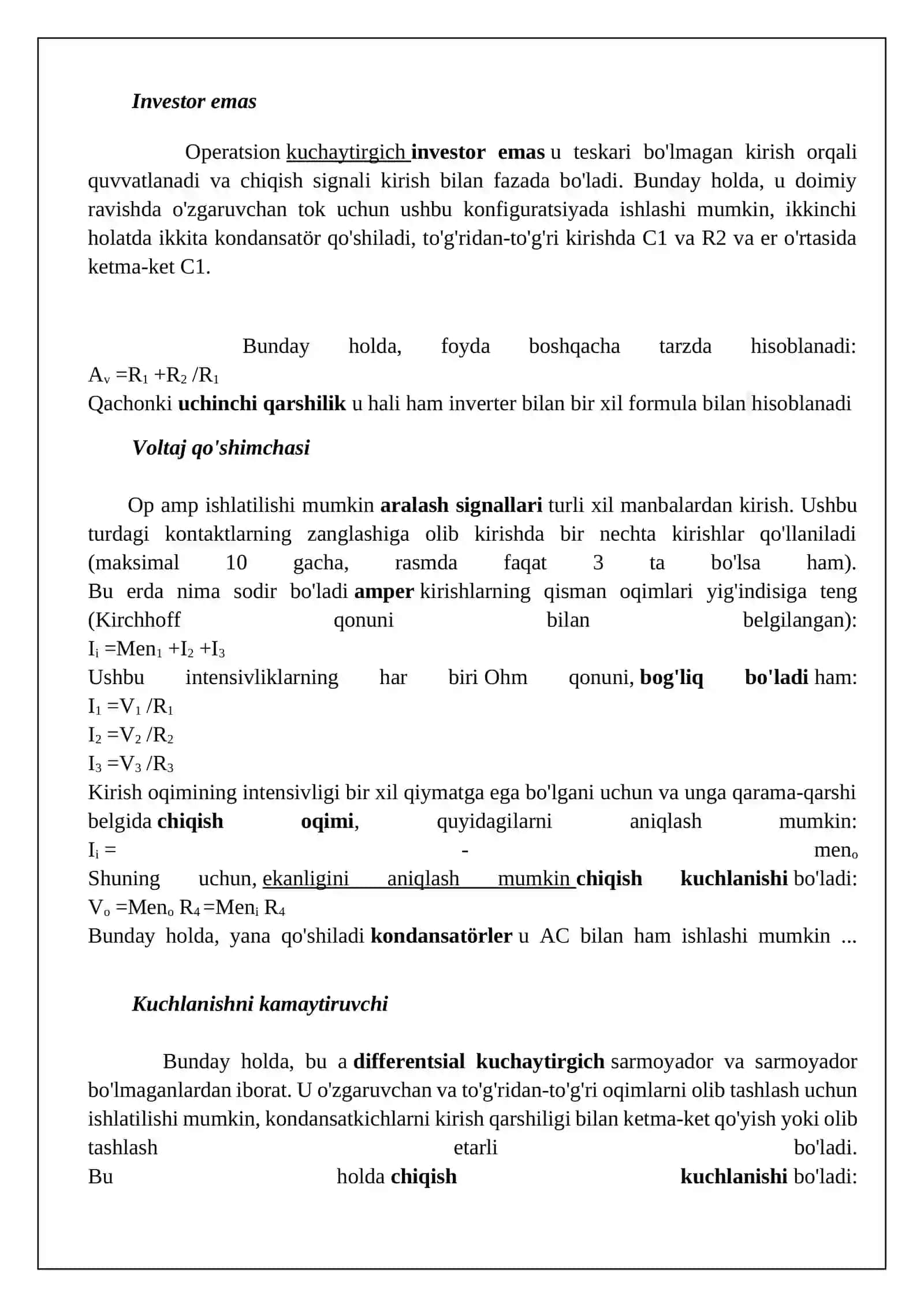 Operatsion kuchaytirgichlar asosidagi analog signallar o’zgartirgichlari 4