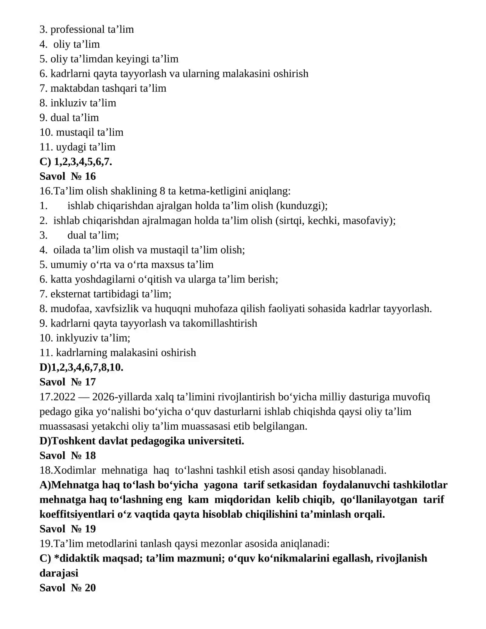 ТESTLAR 2–MENEJERLIK KURSI (JAVOBLARI BILAN) 4