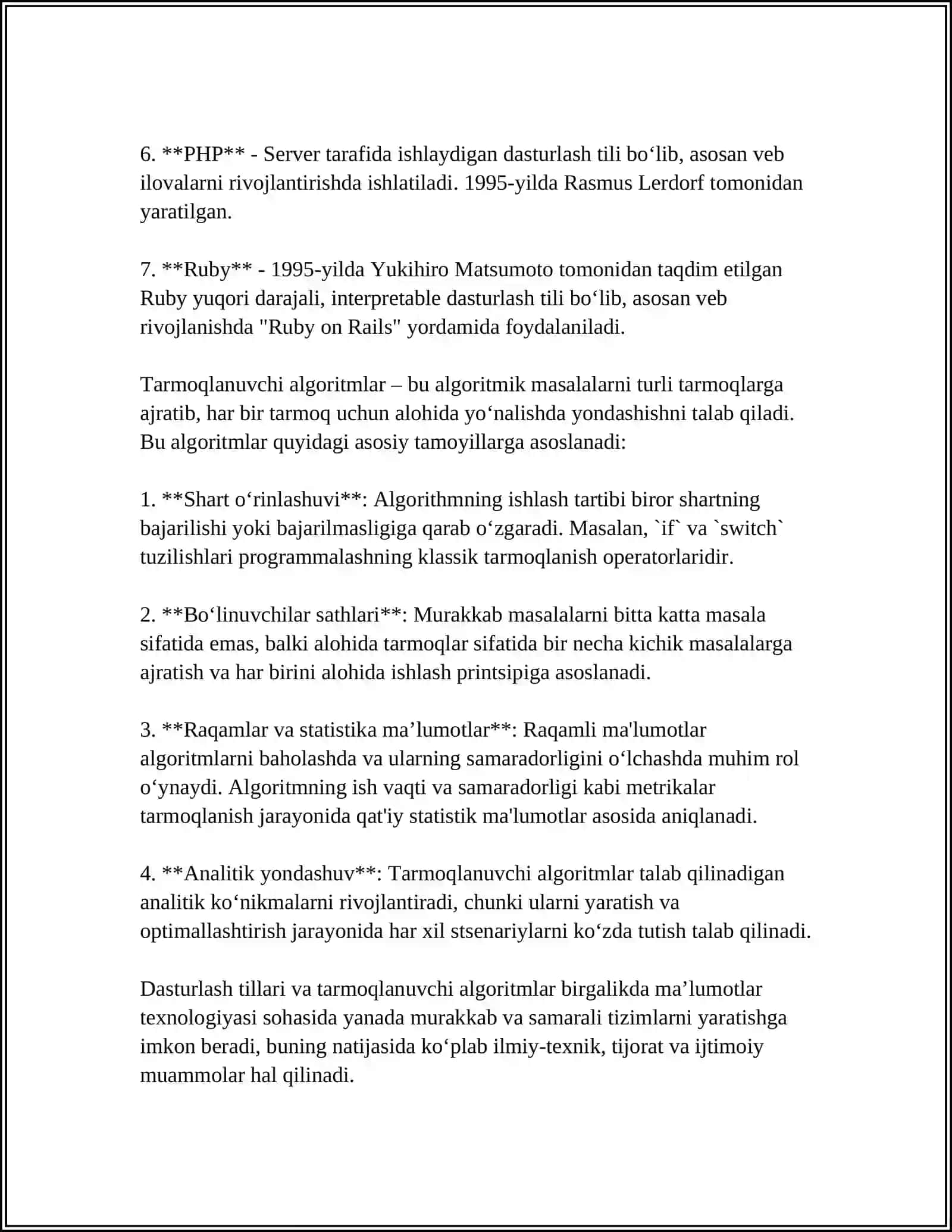 TARMOQLANUVCHI ALGORITMLAR TUZISH 4