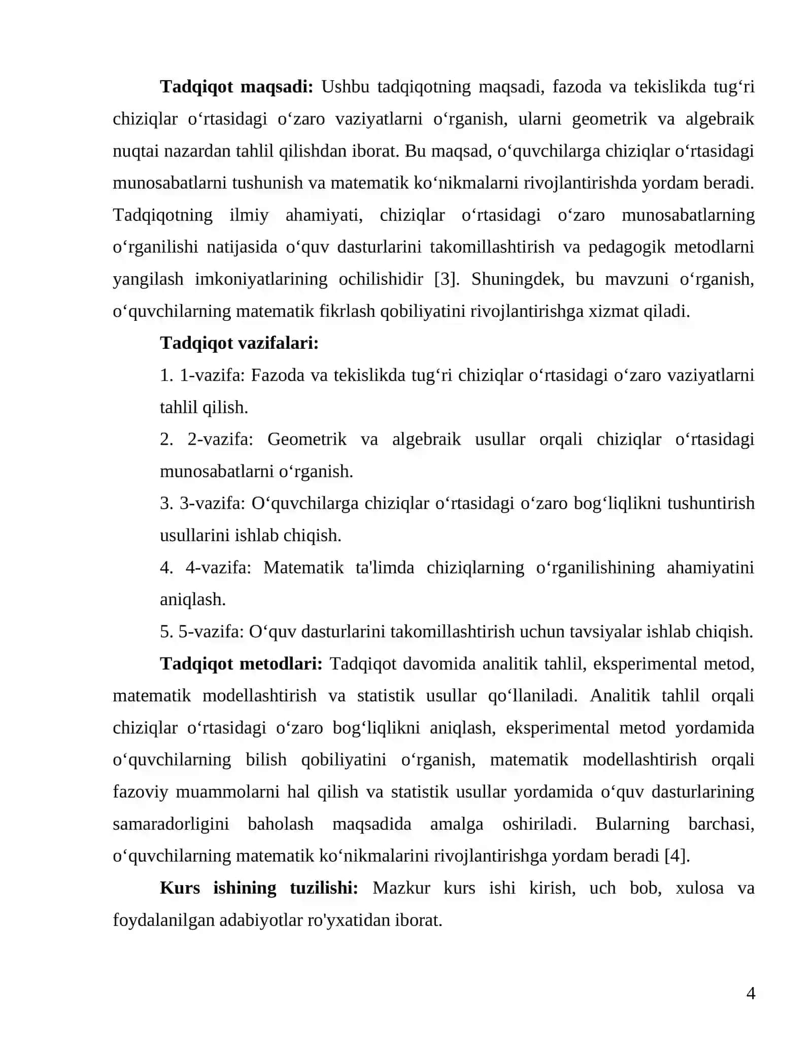 "Fazoda va tekislikda tug‘ri chiziqlarning o‘zaro vaziyatlari" 4