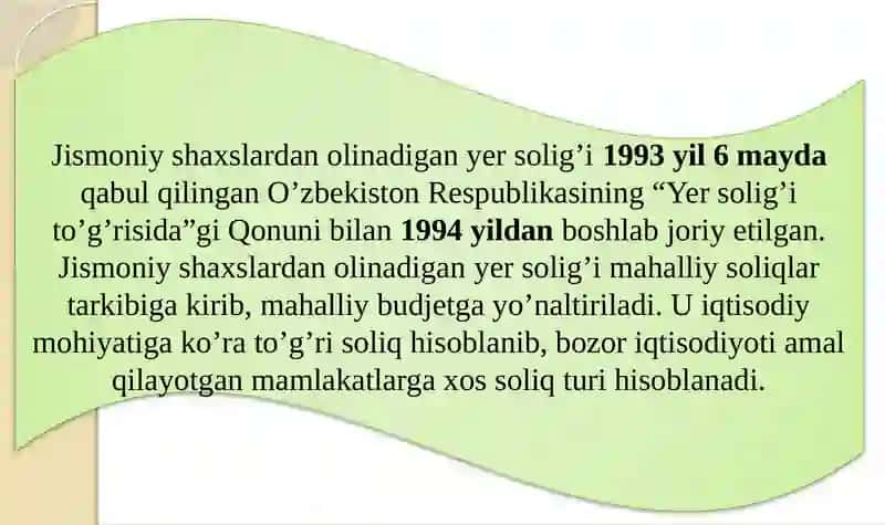 Jismoniy shaxslardan olinadigan yer solig’i 4