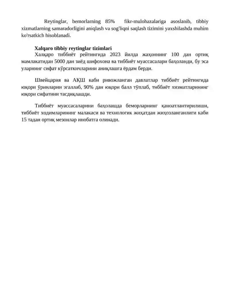 Tibbiy sohadagi xalqaro reytinglar 4