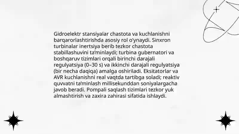 Elektr energetika tarmog'ida gidroenergetik qurilmalari o'rni 4