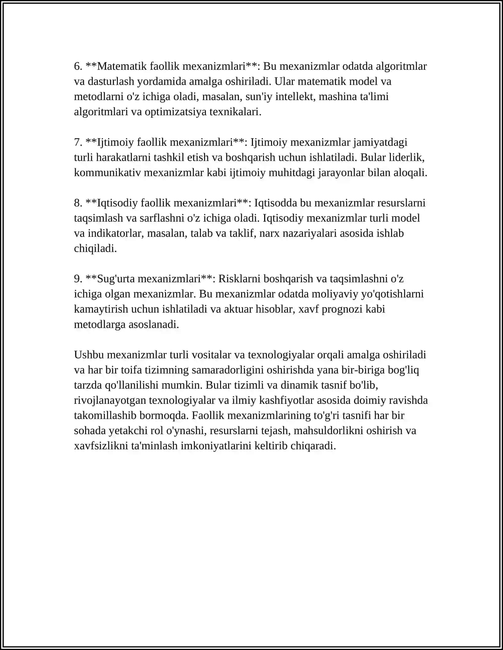 FAOLLIK MEXANIZMLARINING TASNIFI 4