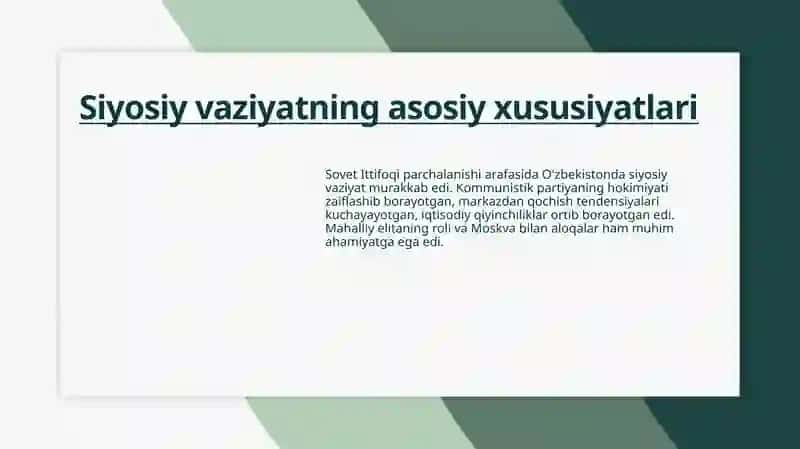 Mustaqillikka erishish arafasida O'zbekistondagi ijtimoiy-siyosiy jarayonlar 4