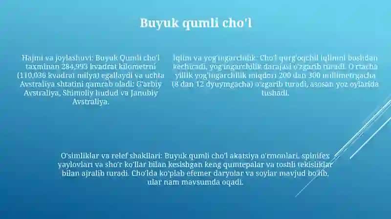 Avstraliyadagi Cho'Llar Va Chala Cho'LlarJadvaliniIshlash 4