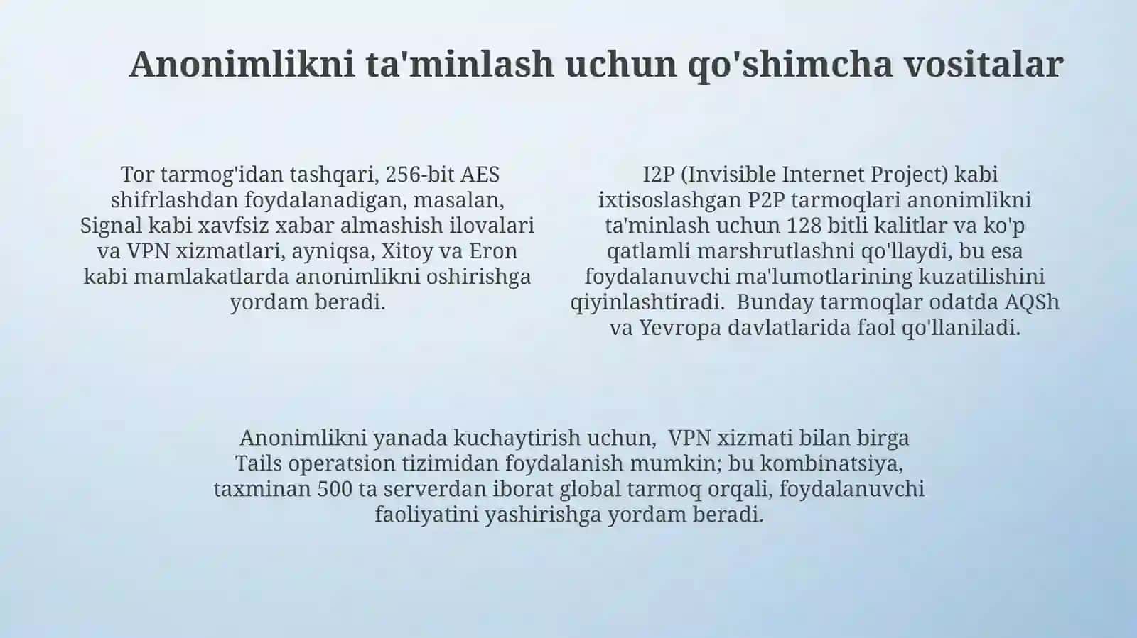 Internetda anonimlikni ta'minlash. P2P tarmoqlari 4