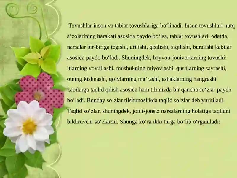 Taqlidso`zlarning hosil bo`lishi 4