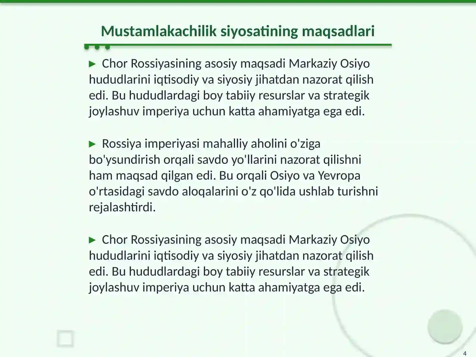 Chor Rossiyasi mustamlakachiligi davri manbalari Tarix fanidan 4