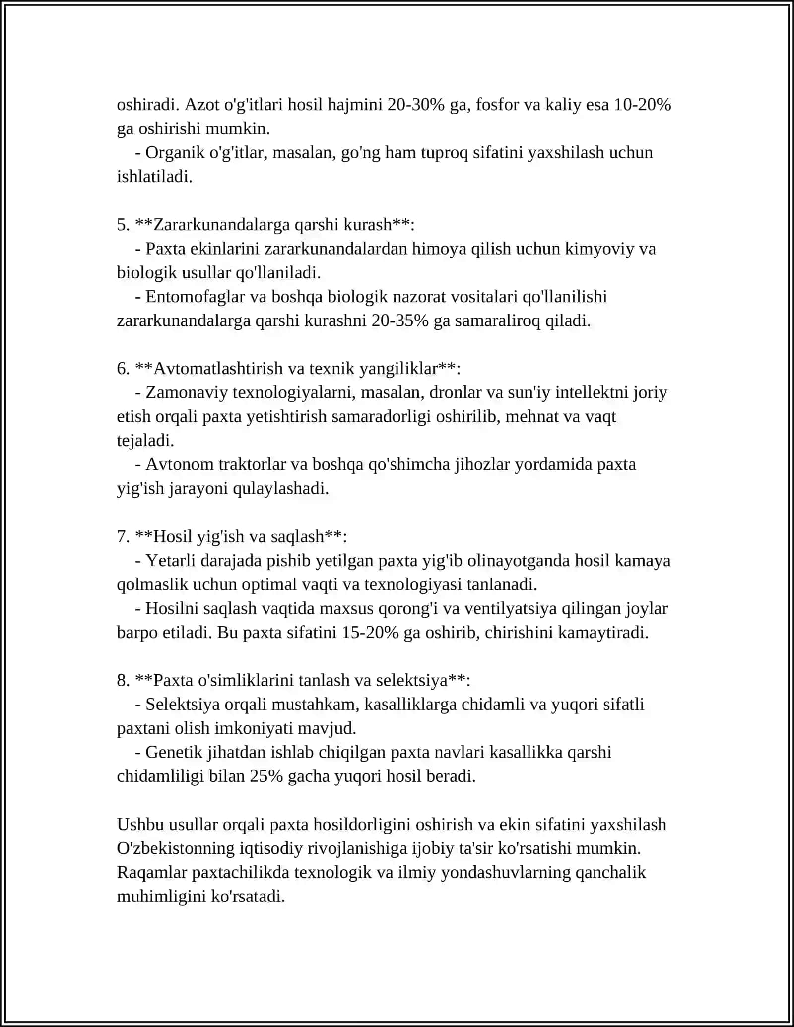 O‘ZBEKISTON RESPUBLIKASI OLIY TA’LIM FAN VA INNOVATSIYA VAZIRLIGI TDAU "MUSTAQIL ISH" Mavzu: “PAXTA ISHI” “O‘ZBEK ISHI” NOMLI KOMPANIYALAR 4
