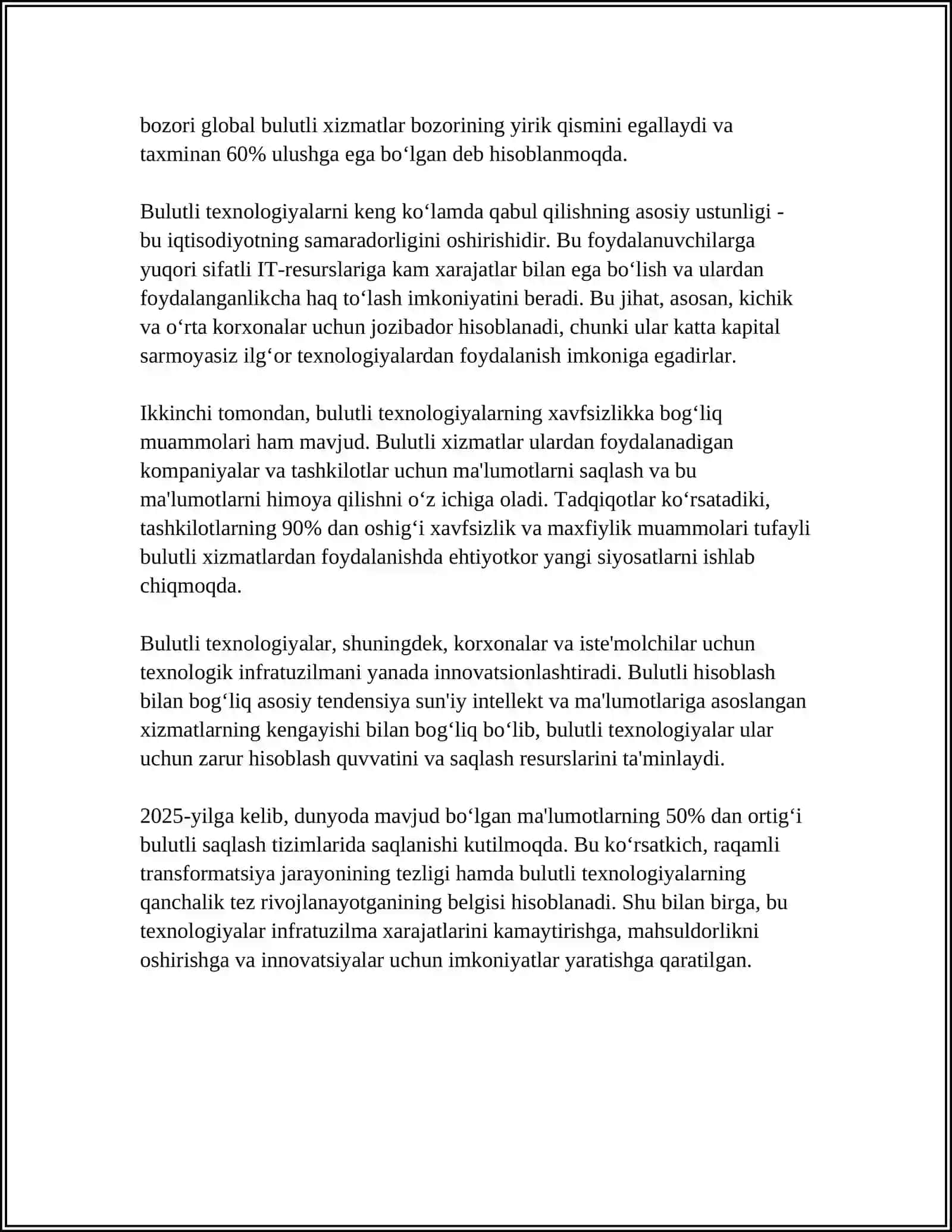IQTISODIY MASALALARNI BULUTLI TEXNOLOGIYALARDAN FOYDALANISH XUSUSIYATLARI 4