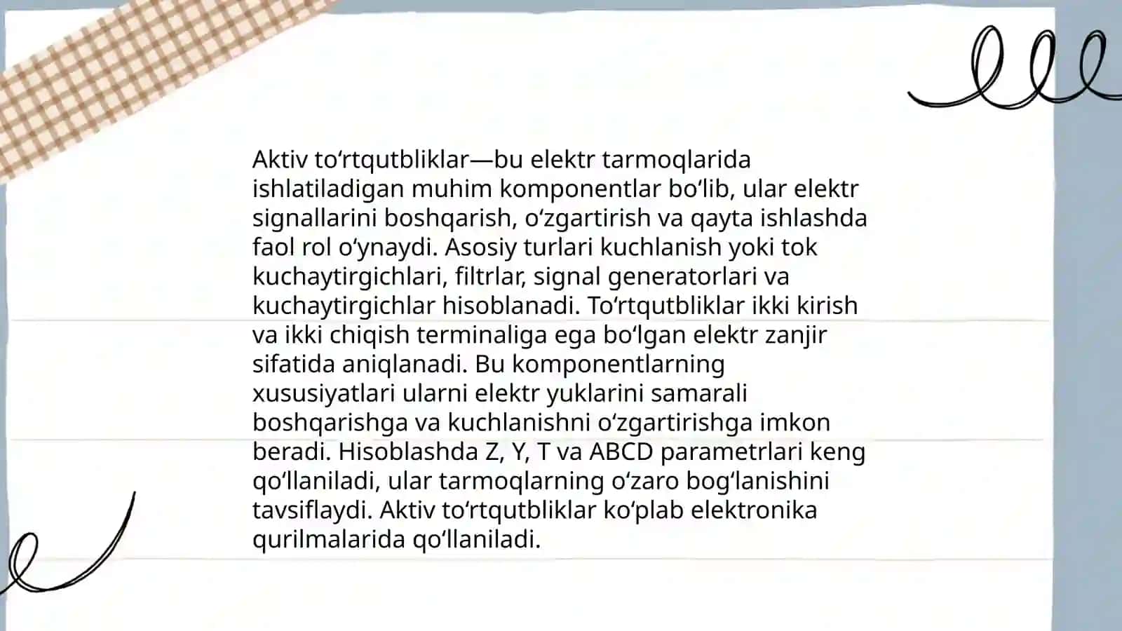 To‘rtqutbliklar. Aktiv va passiv to‘rtqutbliklar 4