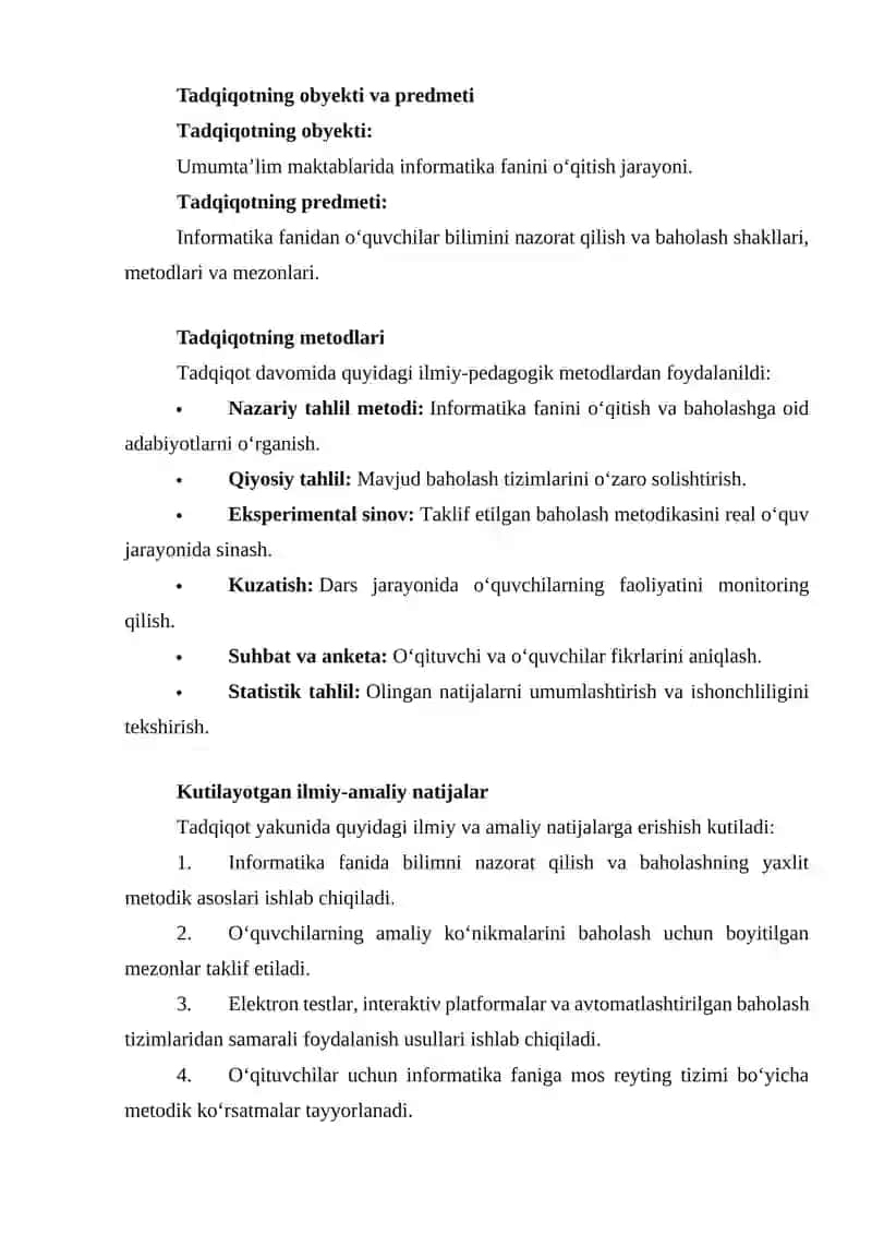 Informatika fanlaridan o‘quvchilar bilimini nazorat qilish va baholash 4