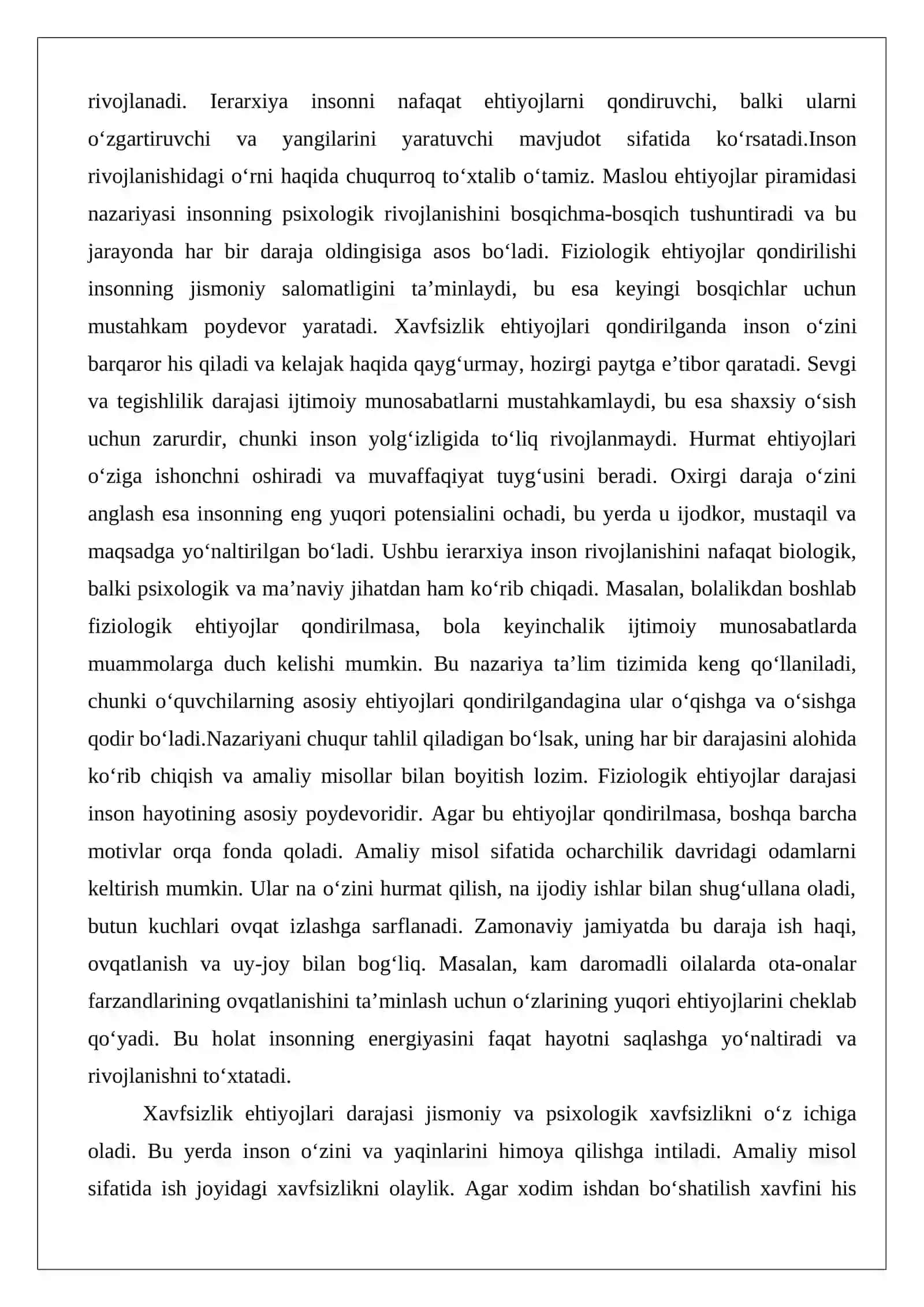 Maslou piramidasi (ehtiyojlar piramidasi) 4
