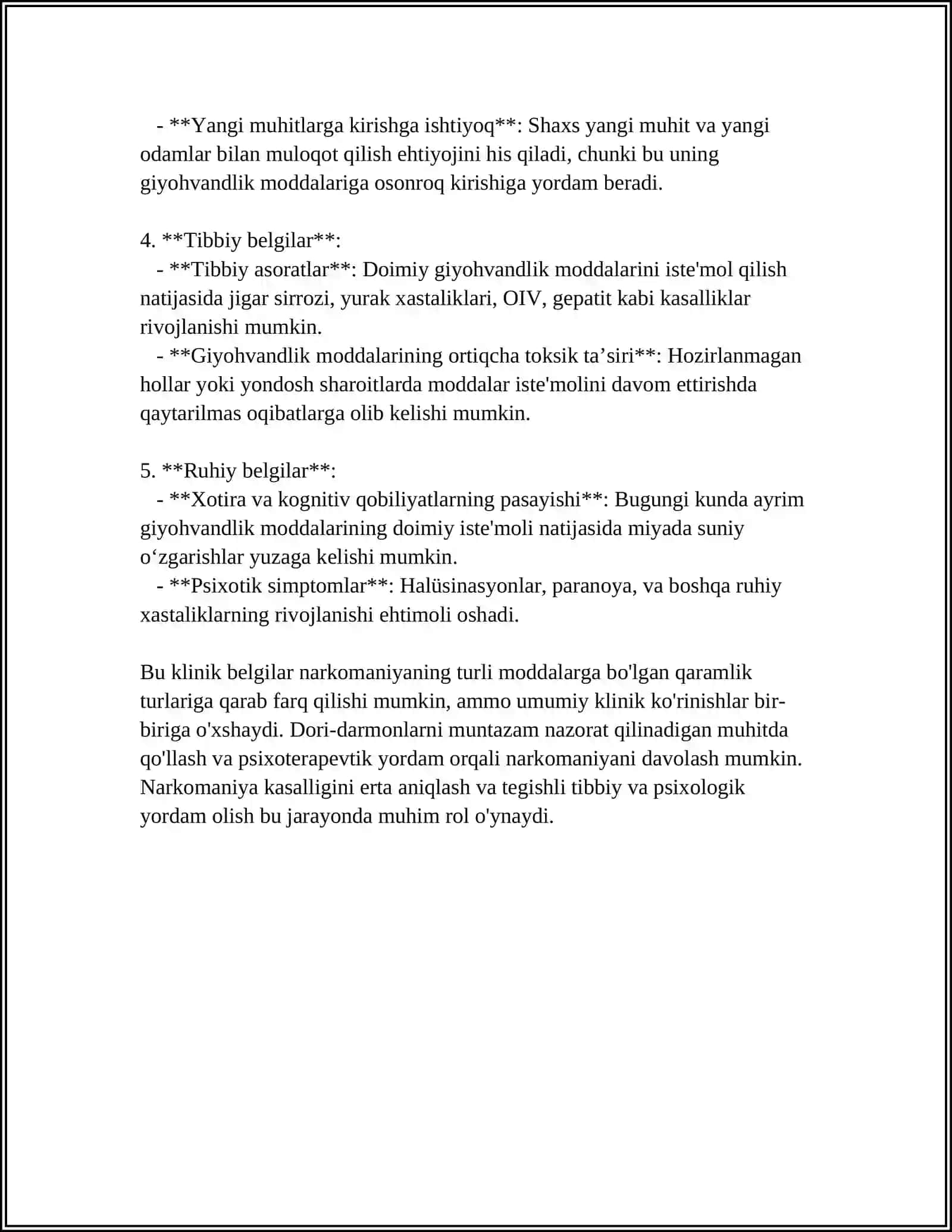 MUSTAQIL ISH Mavzu: NARKOMANIYANING KLINIK BELGILARI 4