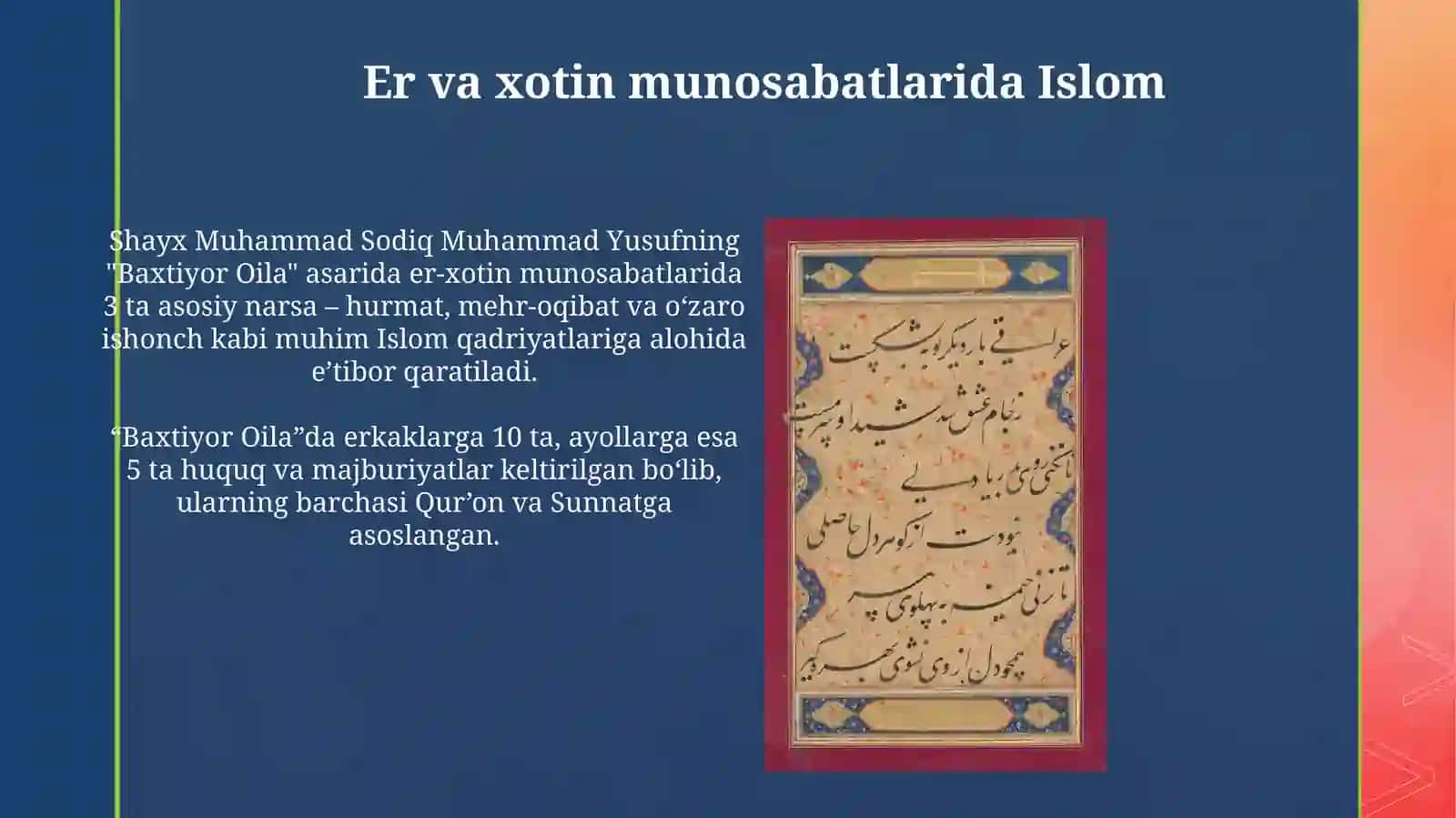 Baxtiyor oilaShayx Muhammad Sodiq Muhammad Yusuf Baxtiyor oilaasarida islom qadriyatlarining talqini 4