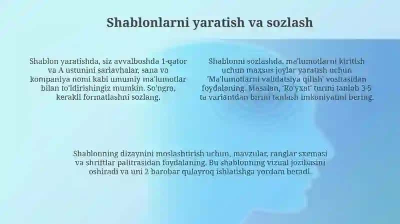 Shablonlardan foydalanish. Elektron jadvallarda axborot ximoyalash 4