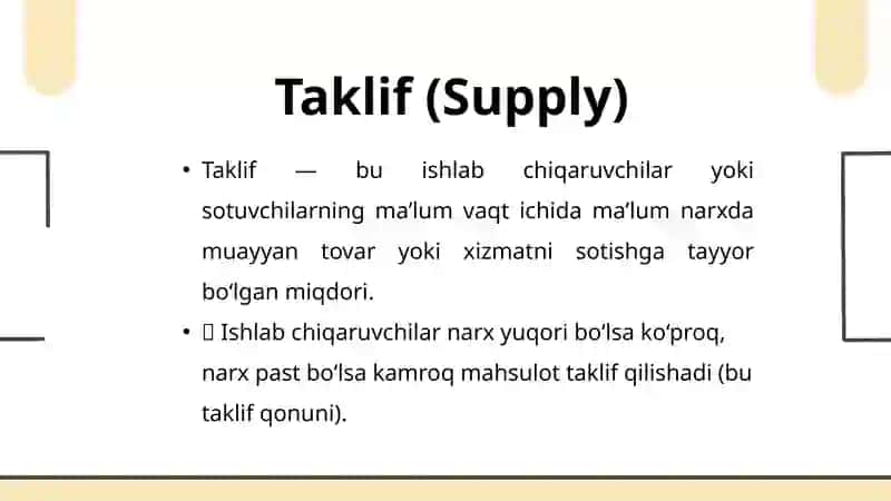 Mavzu:Talab va taklif tahlili.Bozor muvozanati.Slayd 4